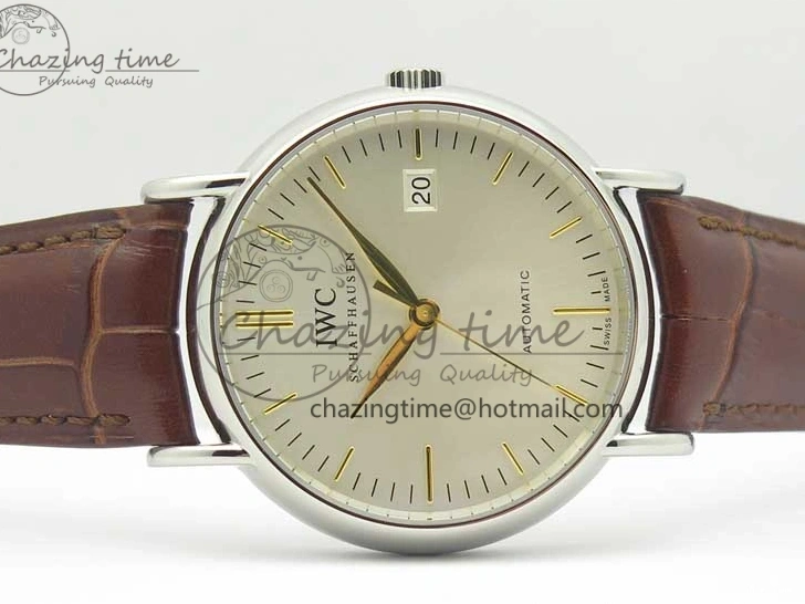 MIROTIME 0122 Portofino Automatic SS TWF 1:1 Best Edition Silver Dial Gold Markers on Brown Leather Strap A Bright 7203